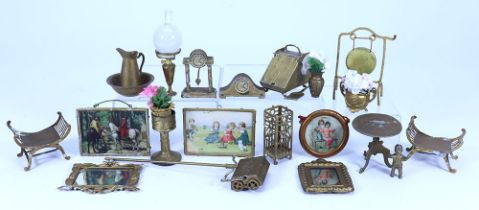 Collection of gold painted soft metal Dolls House miniatures, German 19th century,