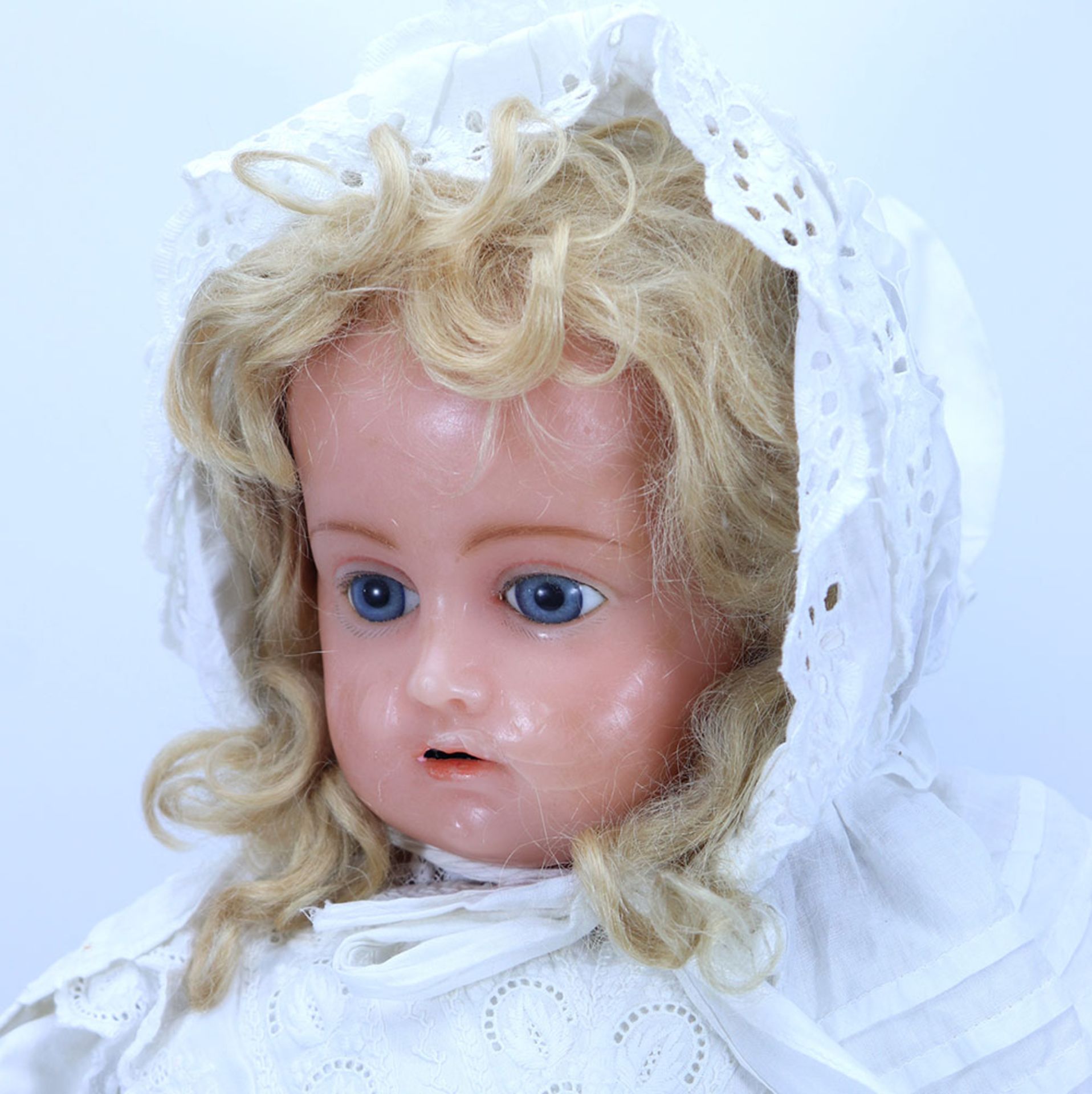 A large wax over composition shoulder head doll, German circa 1900, - Bild 2 aus 2