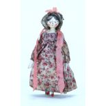 Early painted wooden Grodnertal doll in original clothes, German 1820s,