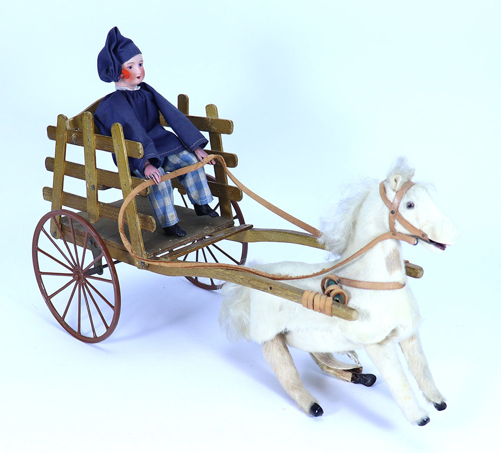 A Roullet and Decamps horse and cart mechanical toy, French circa 1905,