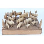 Carved wooden Erzgebirge Farm and woodland animals, early 20th century,