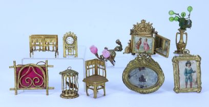 A good selection of gilt metal Dolls House furniture and ornaments, German 19th century,