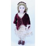 A reproduction Heart of England Bru Jne, size 8 bisque shoulder head doll,