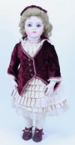 A reproduction Heart of England Bru Jne, size 8 bisque shoulder head doll,