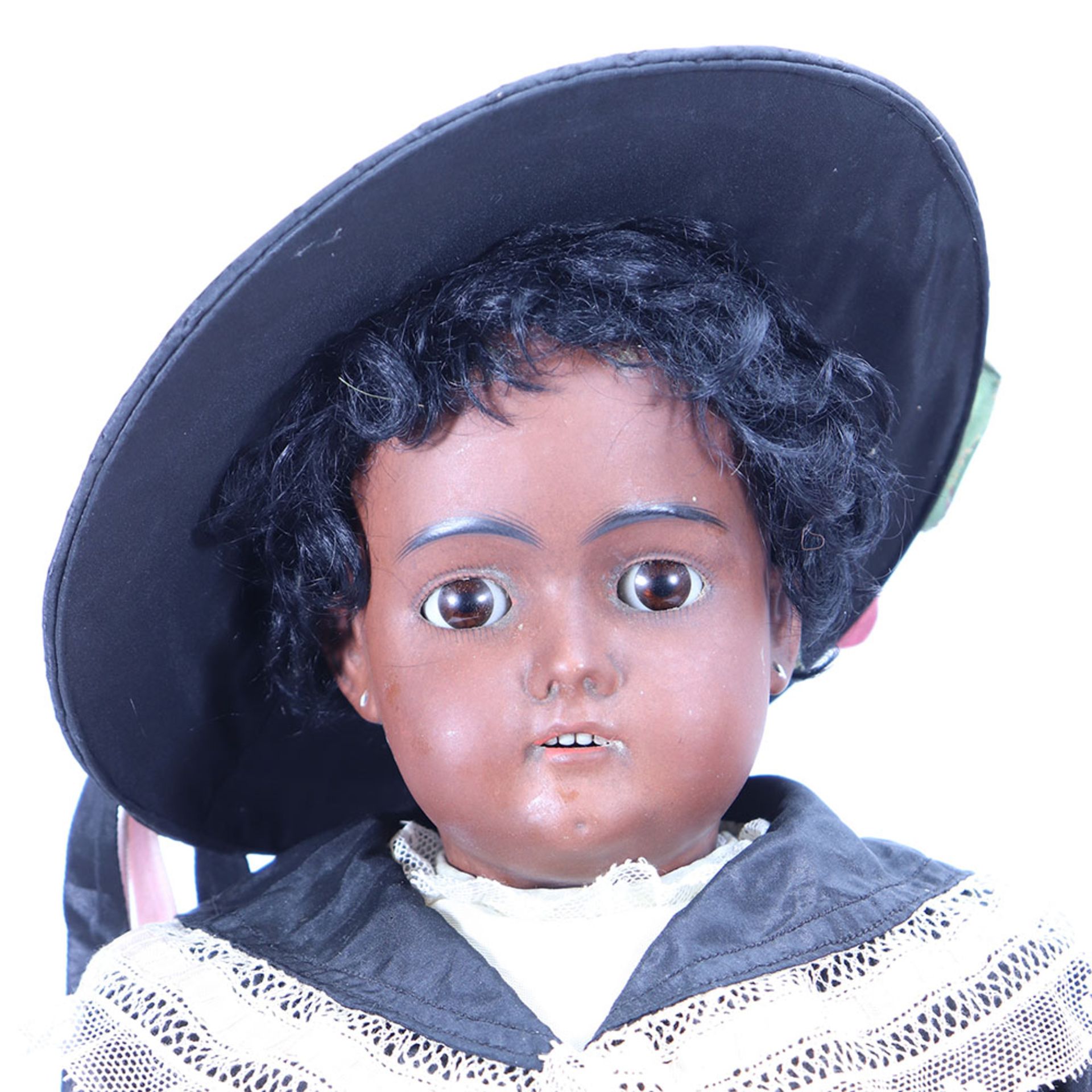 A rare Simon & Halbig 1249 ‘Santa’ black bisque head doll, German circa 1910, - Bild 2 aus 3