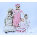 Four German wax over composition dolls,