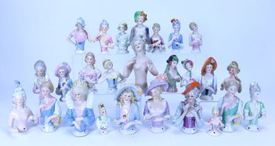 Collection of twenty-three glazed China Half-Dolls, German 1920s,