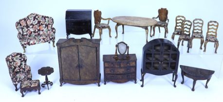Selection of Tri-ang ‘Queen Anne’ period Dolls House furniture, 1930s,
