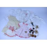 Eight dolls dresses, three bonnets, underclothes and shoes,