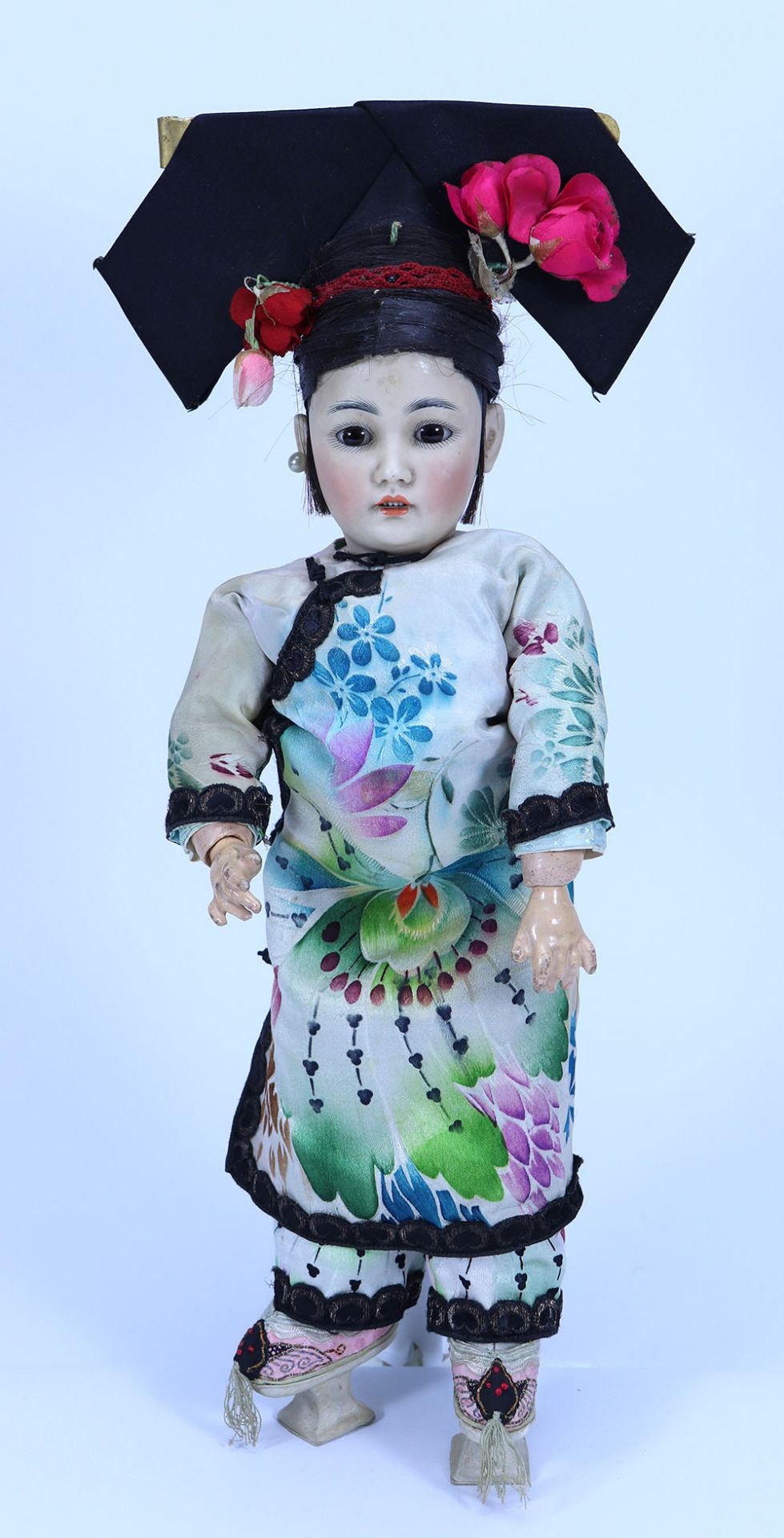 A rare Simon & Halbig 1329 bisque head Asian doll in elaborate original costume, German circa 1905,