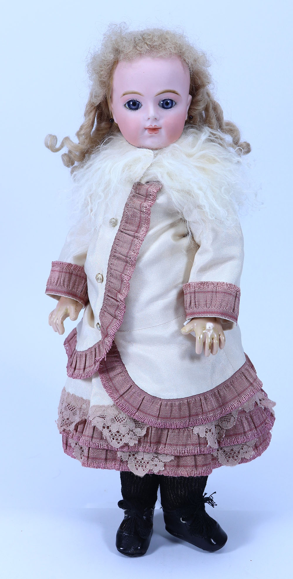 A reproduction Janice Cuthbert Bru Jne R, size 7 bisque head Bebe doll,