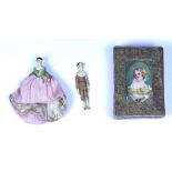 Two tiny miniature painted wooden Grodnertal dolls, German 1820s,