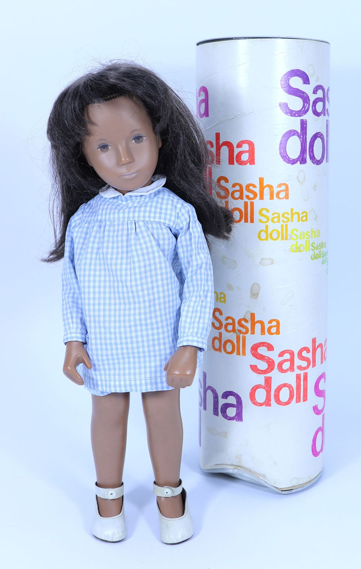 Sasha Trendon Ltd brunette Gingham doll in tubed box, circa 1968,