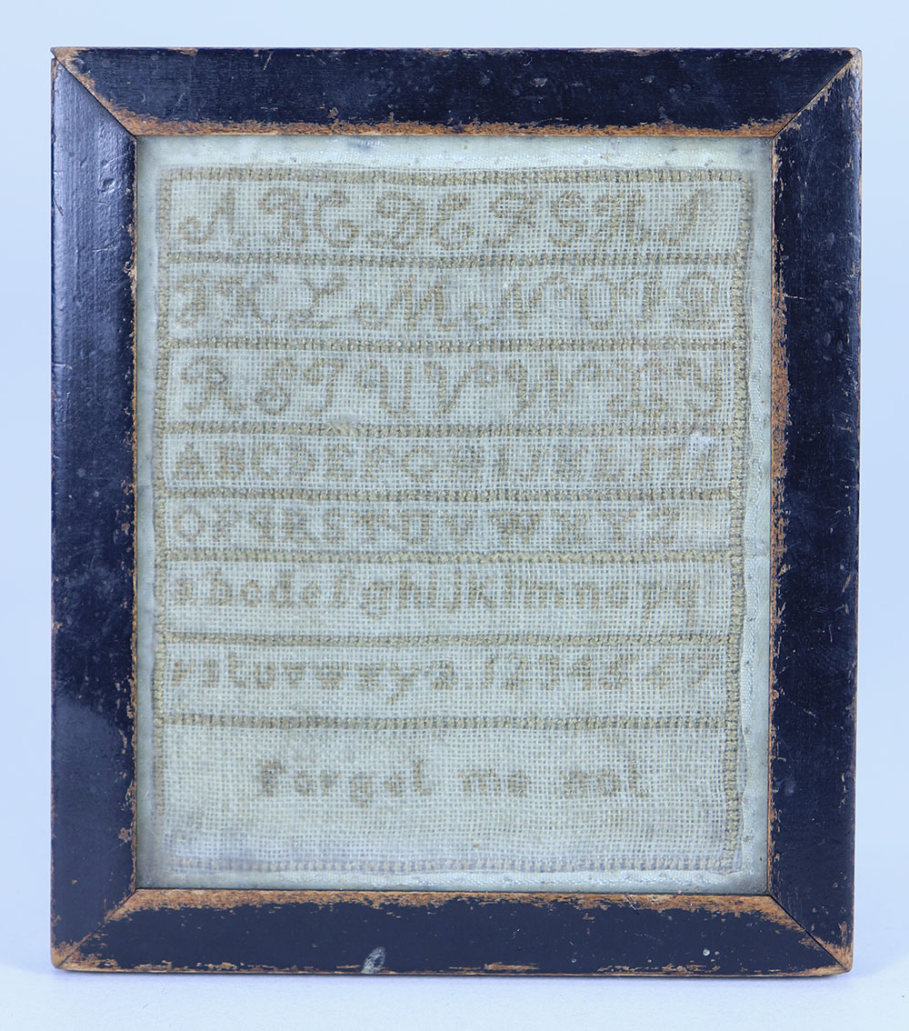 A good framed miniature sampler, English 19th century,