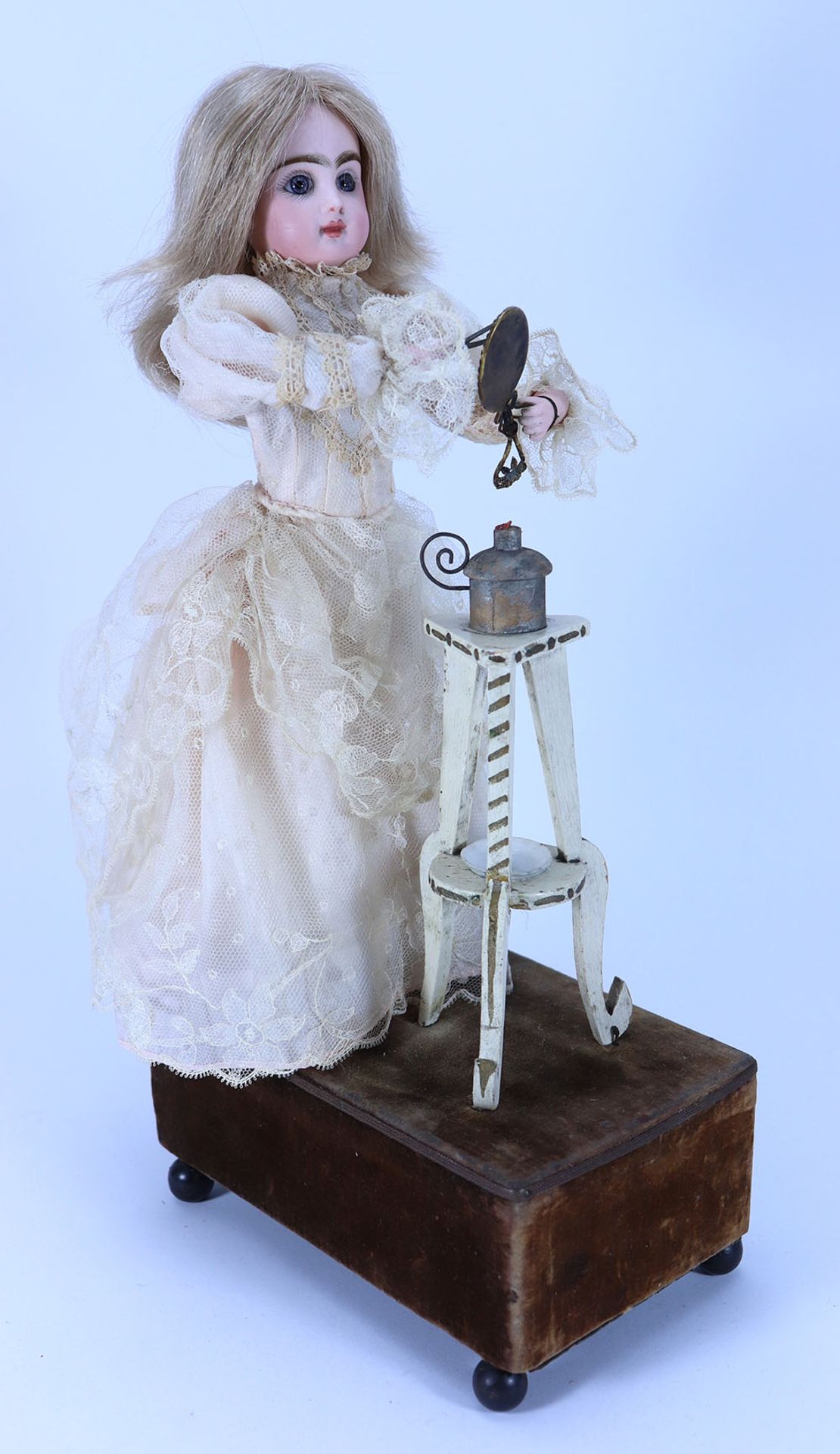A Renou Little Girl with mirror and hair tongs Automata, French 1890s, - Image 2 of 3