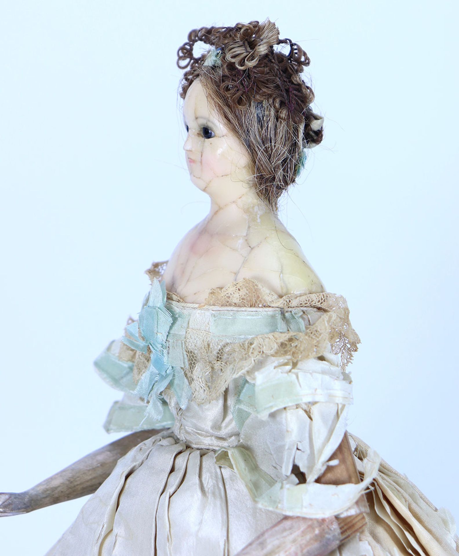 A rare all original wax over composition lady doll on jointed wooden body, German circa 1830, - Image 2 of 5