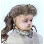 A wax over composition shoulder head doll, German 1880s,