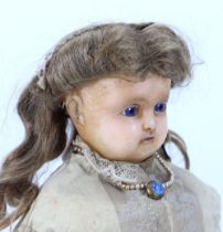 A wax over composition shoulder head doll, German 1880s,