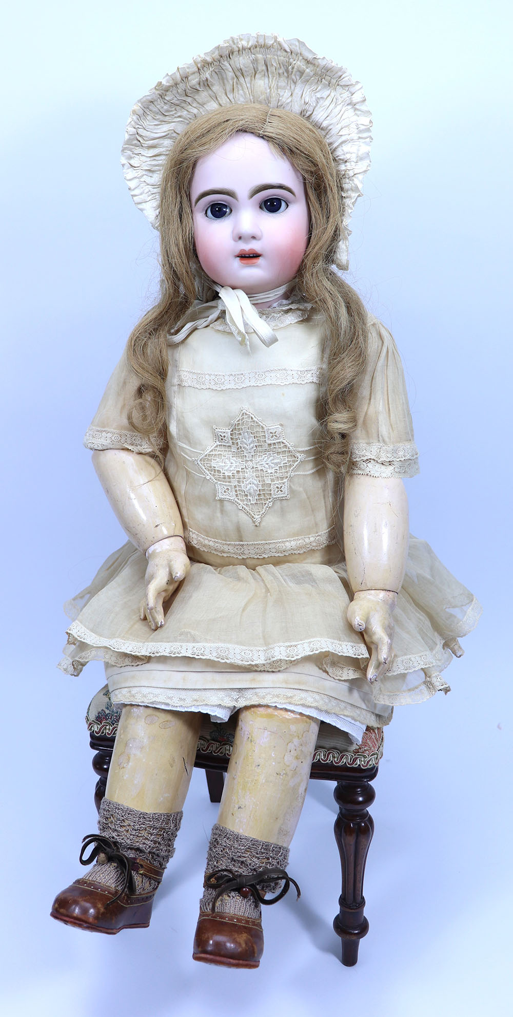 A large Tete Jumeau bisque head Bebe doll, size 12, French circa 1905,