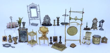 Selection of gilt and silver metal Dolls House furniture and ornaments, German 19th century,