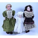 Three German bisque shoulder head dolls, circa 1910,