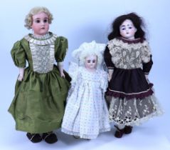 Three German bisque shoulder head dolls, circa 1910,