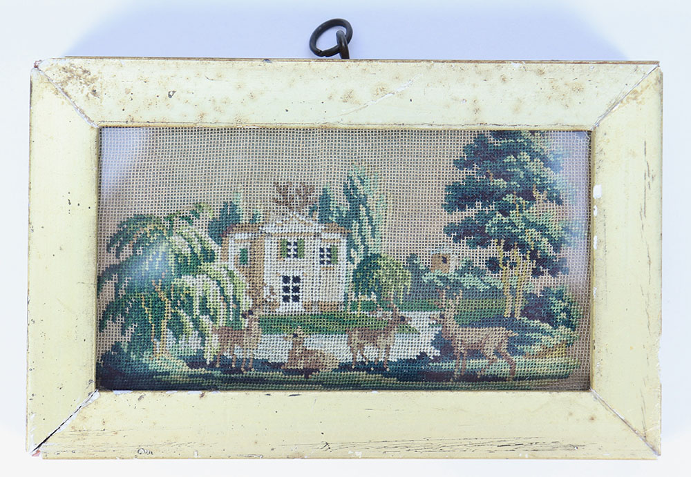 A 19th century miniature embroidery ‘Country House and Park’ picture,