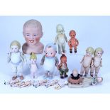 German shoulder head boy doll and various all bisque dolls, German 1910s/20s,