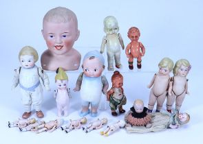 German shoulder head boy doll and various all bisque dolls, German 1910s/20s,