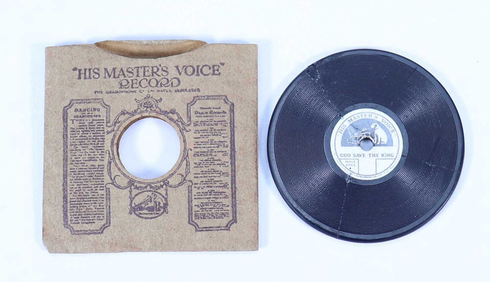 A rare miniature record ‘God Save the King’ HMV record as made for Queen Mary’s Dolls House, circa 1