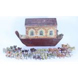 A painted wooden Erzgebirge Noah’s Ark and animals, German 1880s,