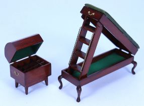 Fine wooden 1/12” scale Dolls House Library Steps and Drinks case, 1990s,