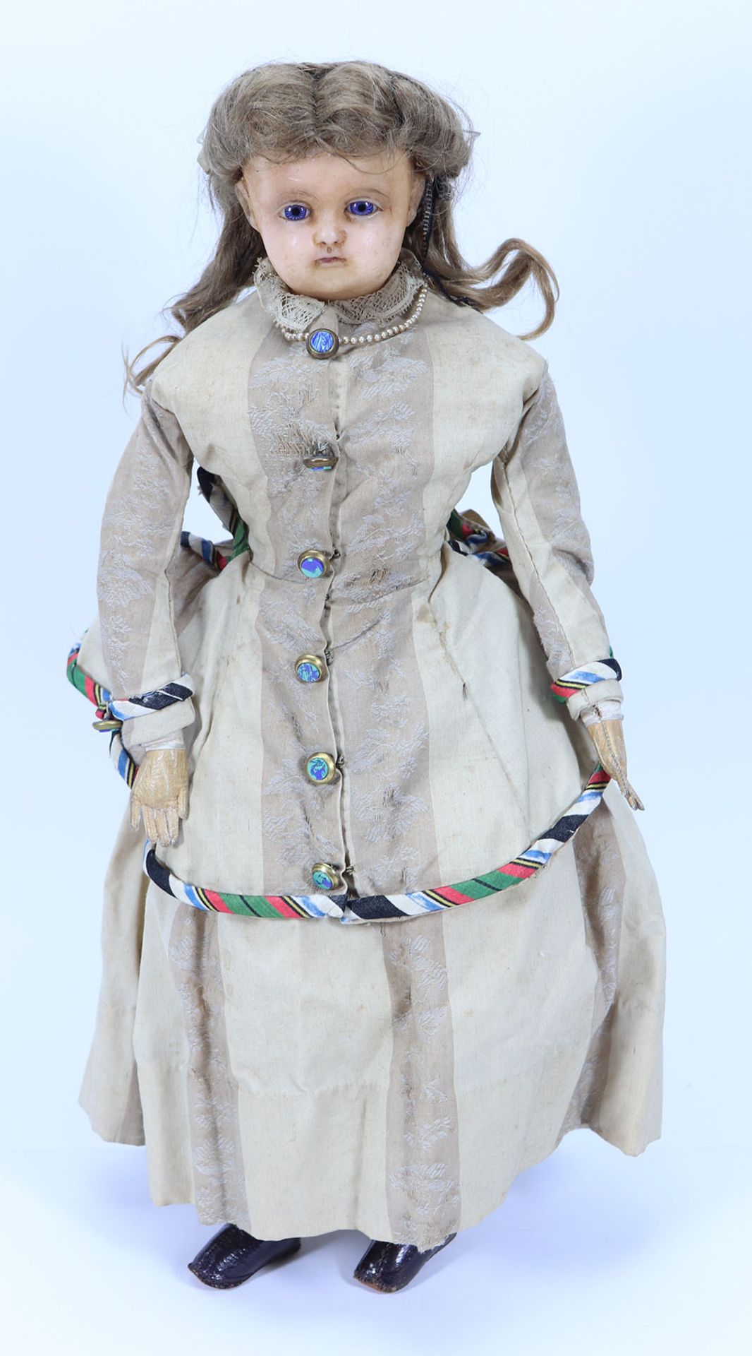 A wax over composition shoulder head doll, German 1880s, - Bild 2 aus 2