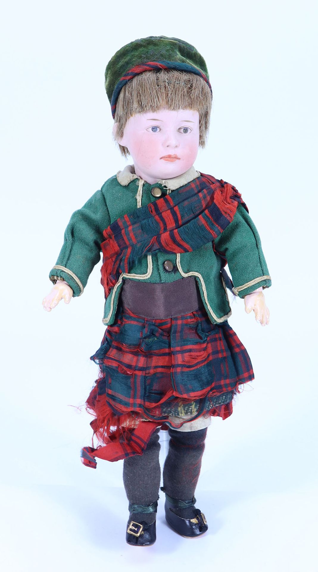 Gebruder Heubach character bisque head doll in original Scottish clothes, German circa 1910,