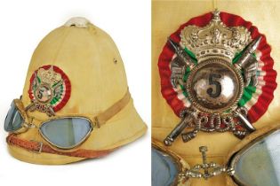 An officer's colonial helmet of the 5th lancer's regiment of Novara