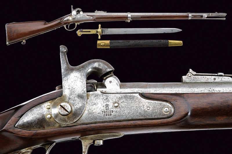 A very rare 1856 model percussion carbine for 'Bersaglieri' with bayonet