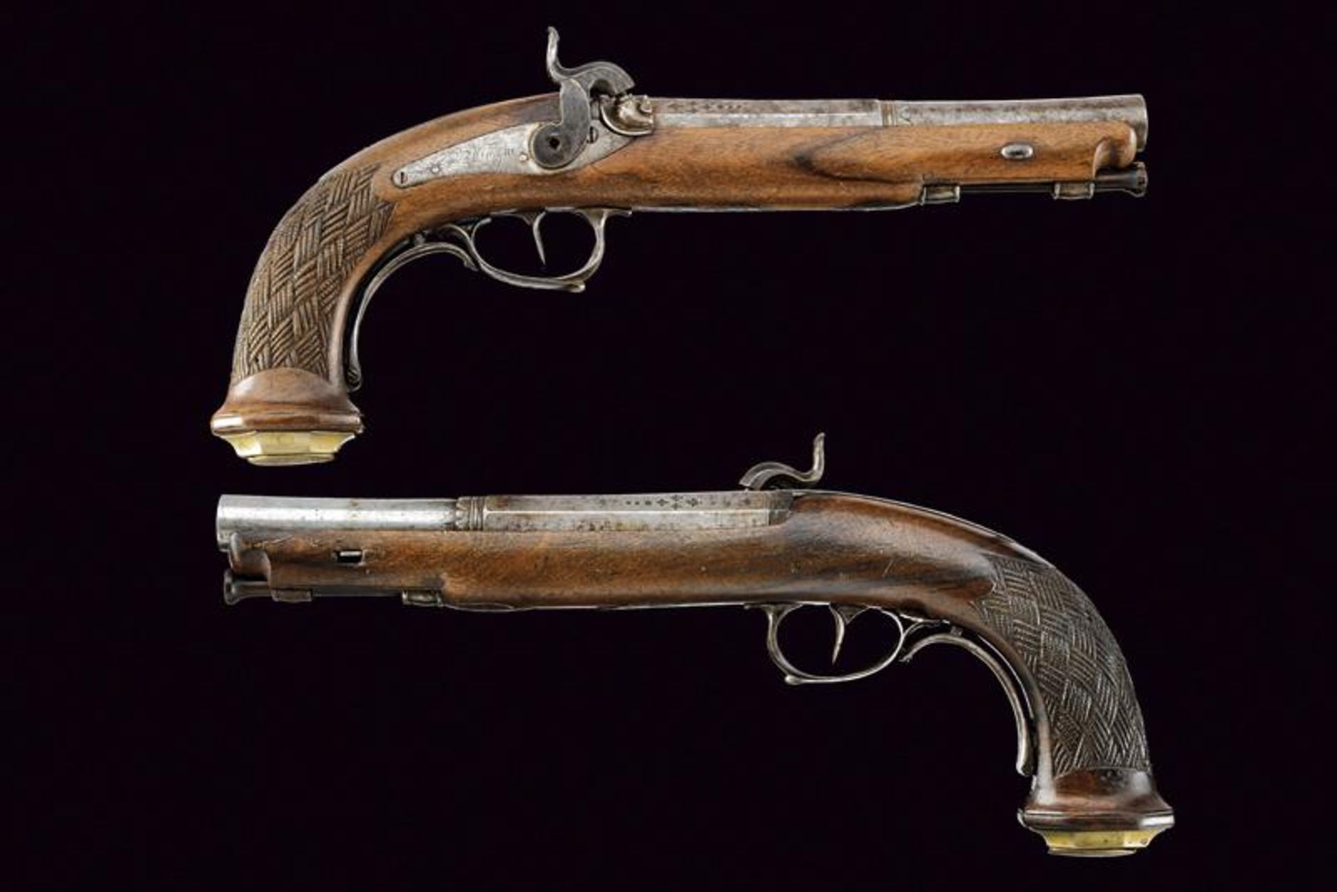 An interesting pair of percussion pistols by V. Ciampa, with safety lock