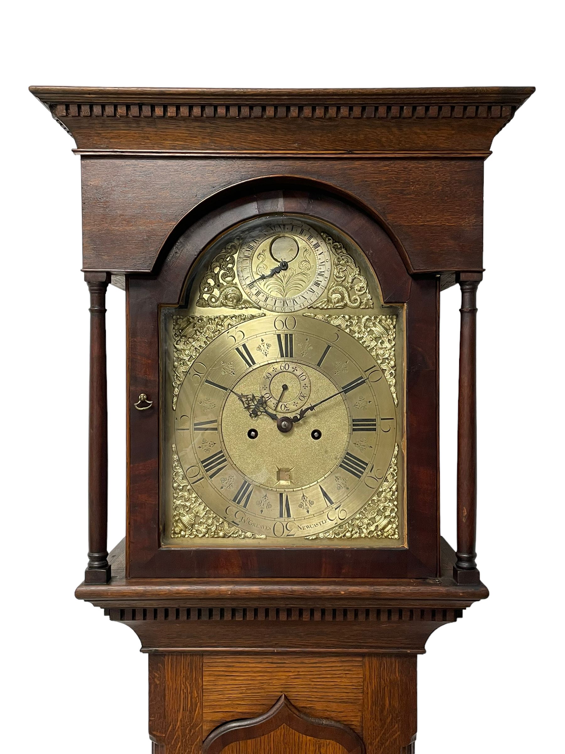 John Greaves of Newcastle - Mid-18th century 8-day oak longcase clock with a flat top - Image 2 of 12