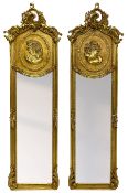 Pair of Italian Baroque design gilt wall hanging mirrors