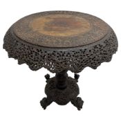 Late 19th century Anglo-Indian carved hardwood occasional table