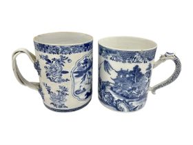 Two large 18th century Chinese blue and white tankards