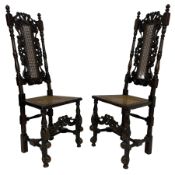 Pair of 19th century Carolean design oak high back side chairs