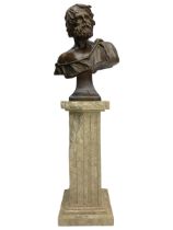 Large bronzed bust of a Greek scholar