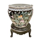 Large 20th century Chinese famille noir glazed porcelain jardinière