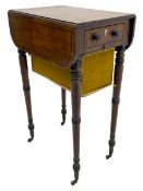 Narrow George III mahogany sewing or work Pembroke table
