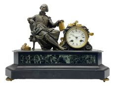 French - 19th century Belgium slate and marble 8-day mantle clock c1860