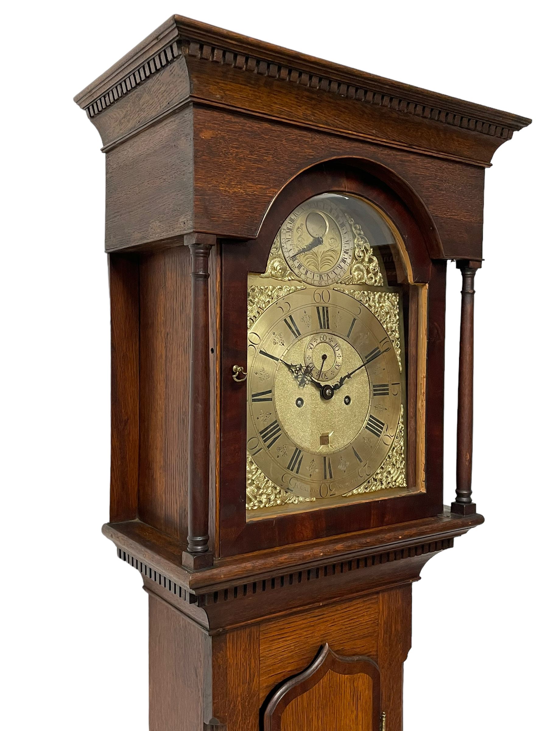 John Greaves of Newcastle - Mid-18th century 8-day oak longcase clock with a flat top - Image 6 of 12