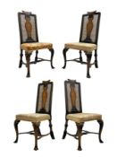 Early 20th century set of four stained beech framed dining chairs