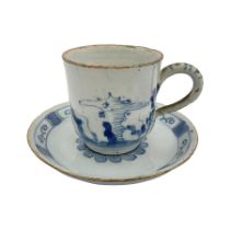 Rare 18th century English delft coffee cup and saucer