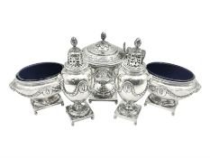 Early 20th century silver five piece cruet set